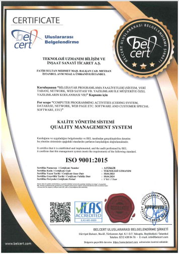 Teknoloji Uzmanım Kalite Yönetim Sistemi iso 9001